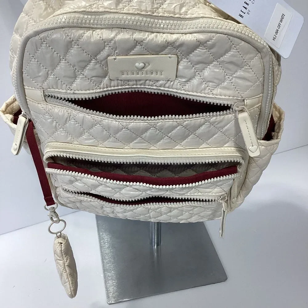 Heartlove By Charo Backpack Heart Love Cream Quilted with Heart Accents